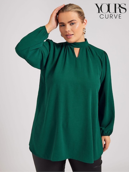 Yours Curve Green London Long Sleeve Keyhole Blouse (AK4221) | 178 QAR