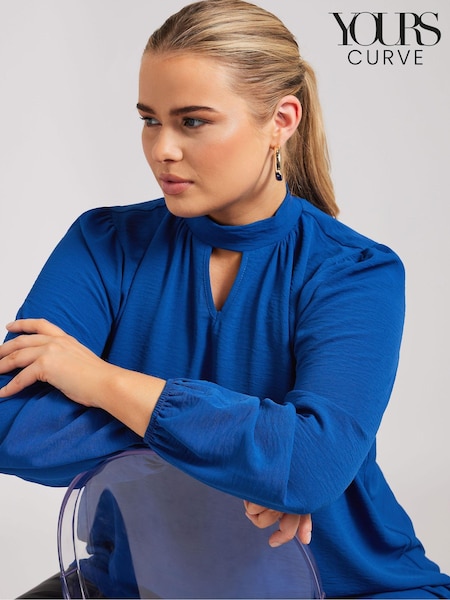 Синий - Yours Curve London Long Sleeve Keyhole Blouse (AK4229) | €48