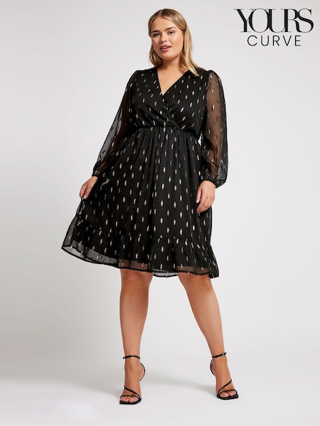 Negro - Yours Curve London Metallic Dobby Wrap Top (AK4233) | 55 €