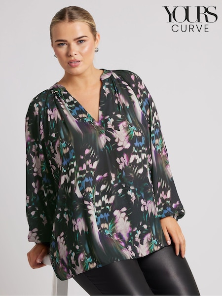 Yours Curve Black London Pleated Front Blouse (AK4244) | OMR10