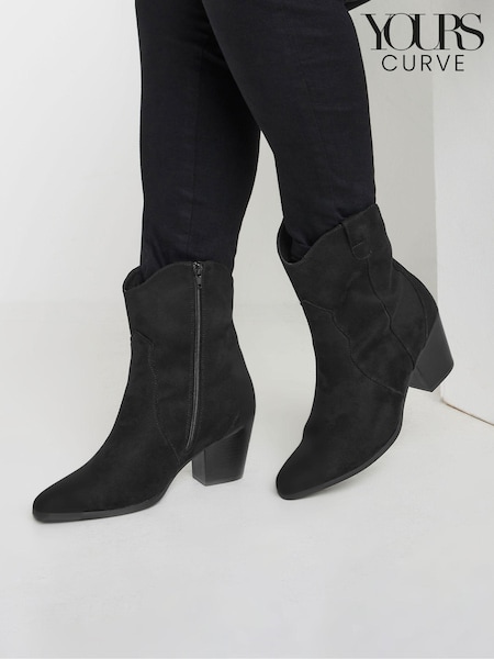 Yours Curve Black Extra Wide Fit Western Ankle Boots (AK4253) | 267 QAR