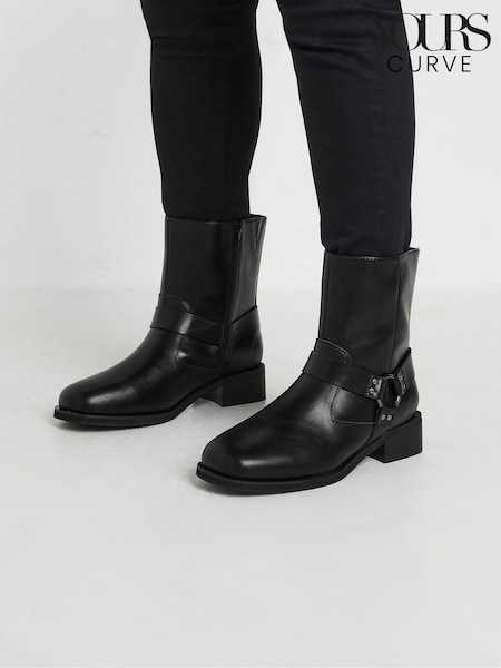 Yours Curve Black Extra Wide Fit Square Toe Biker Boots (AK4258) | 3,004 UAH