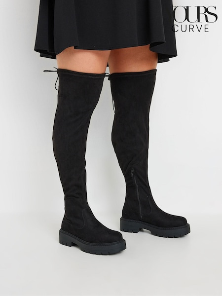 Yours Curve Black Wide Fit Over The Knee Flatform Boots (AK4264) | $112