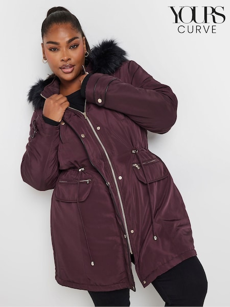 Yours Curve Purple Plush Faux Fur Trim Parka (AK4265) | €106