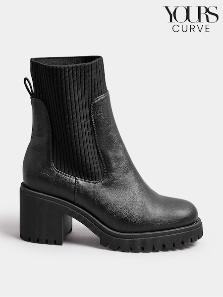 Yours Curve Black Extra-Wide Fit Mid Block Sock Chelsea Boots (AK4272) | $105