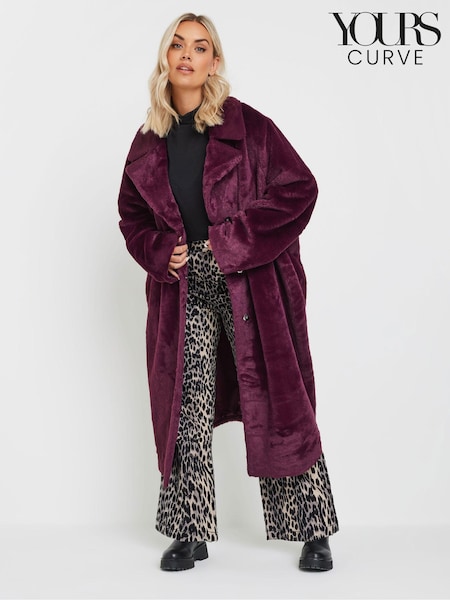 Yours Curve Red Plush Faux Fur Maxi Coat (AK4278) | €113
