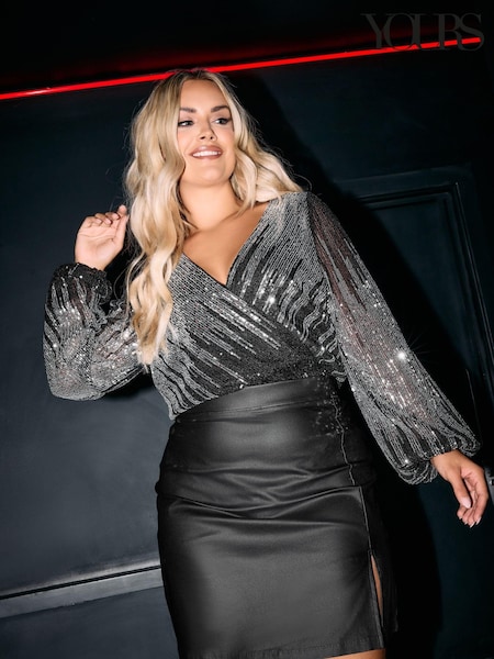 Yours Curve Gold London Sequin Ombre Wrap Bodysuit (AK4282) | €31