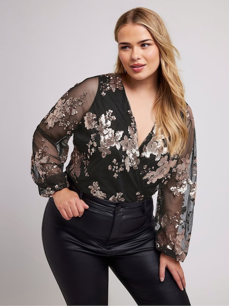 Yours Curve London Sequin Floral Wrap Bodies (AK4286) | 221 LEI