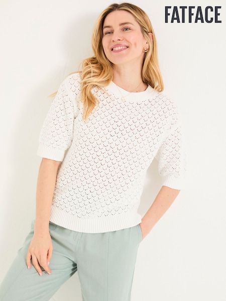 FatFace Maysie White Knitted T-Shirt (AK4290) | €66