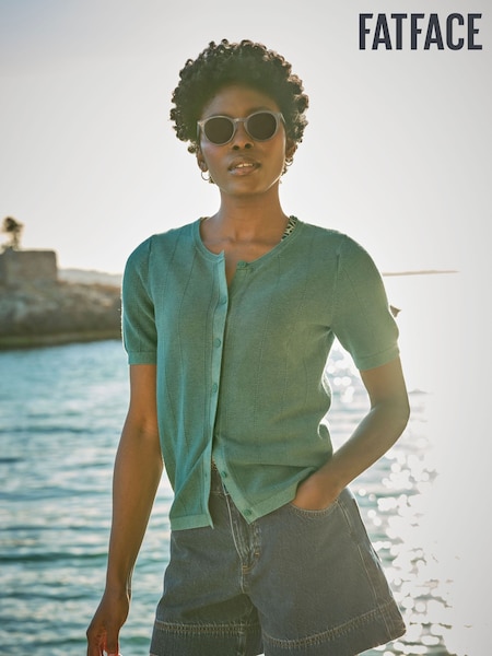 FatFace Lili Teal Blue Laundered Short Sleeve Cardigan (AK4321) | ₪249