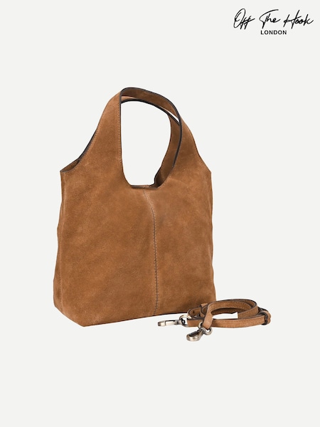 Tan Brown - Off The Hook Alanis Suede Tote Bag With Cross-body Strap