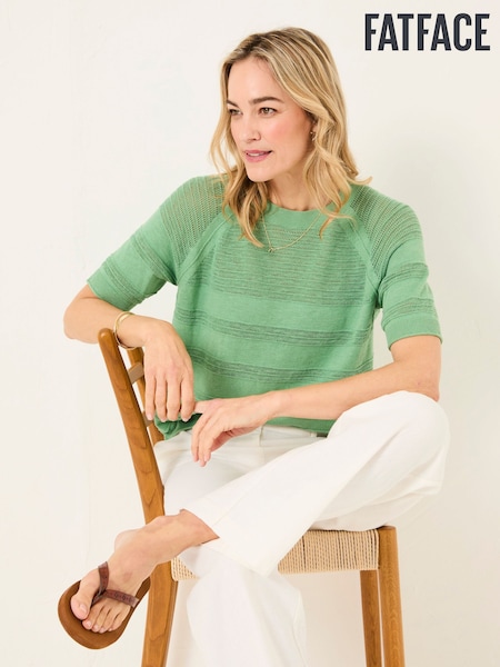 FatFace Zandra Green Cotton Linen T Shirt (AK4338) | R$ 475