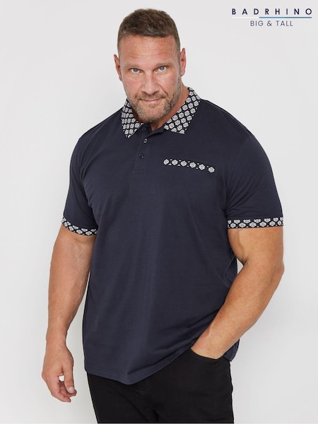 BadRhino Big & Tall Blue 100% Cotton Printed Jacquard Polo Shirt (AK4374) | 129 QAR