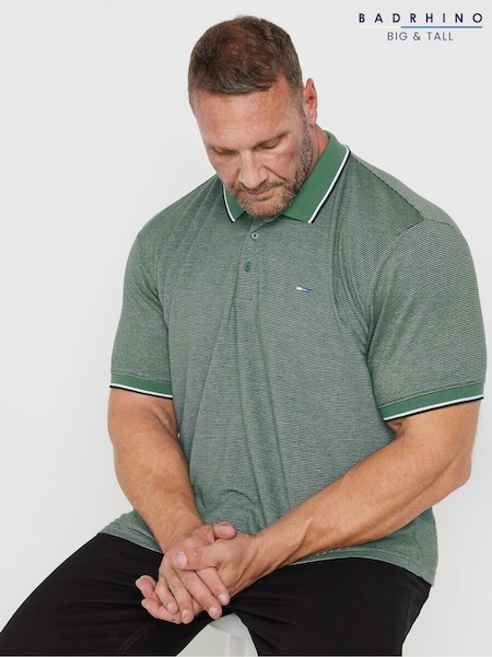 BadRhino Big & Tall Green 100% Cotton Fine Stripe Polo Shirt (AK4399) | €37