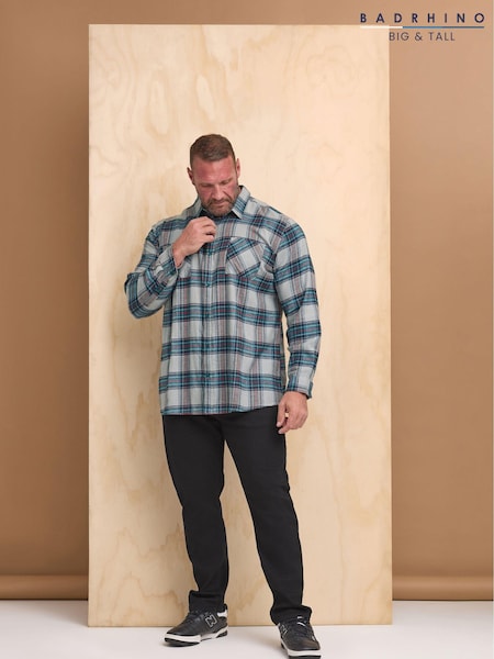 BadRhino Big & Tall Grey 100% Cotton Brushed Check Shirt (AK4408) | €43