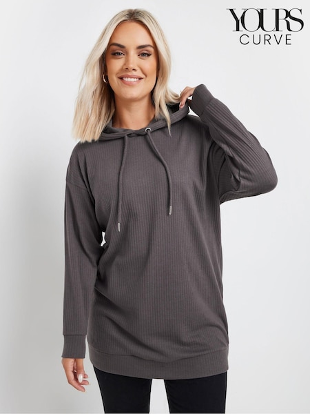Yours Curve Grey Ribbed Hoodie (AK4443) | 134 QAR