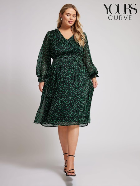Yours Curve Black/chrome London Dobby Shirred Waist Dress (AK4461) | 247 QAR