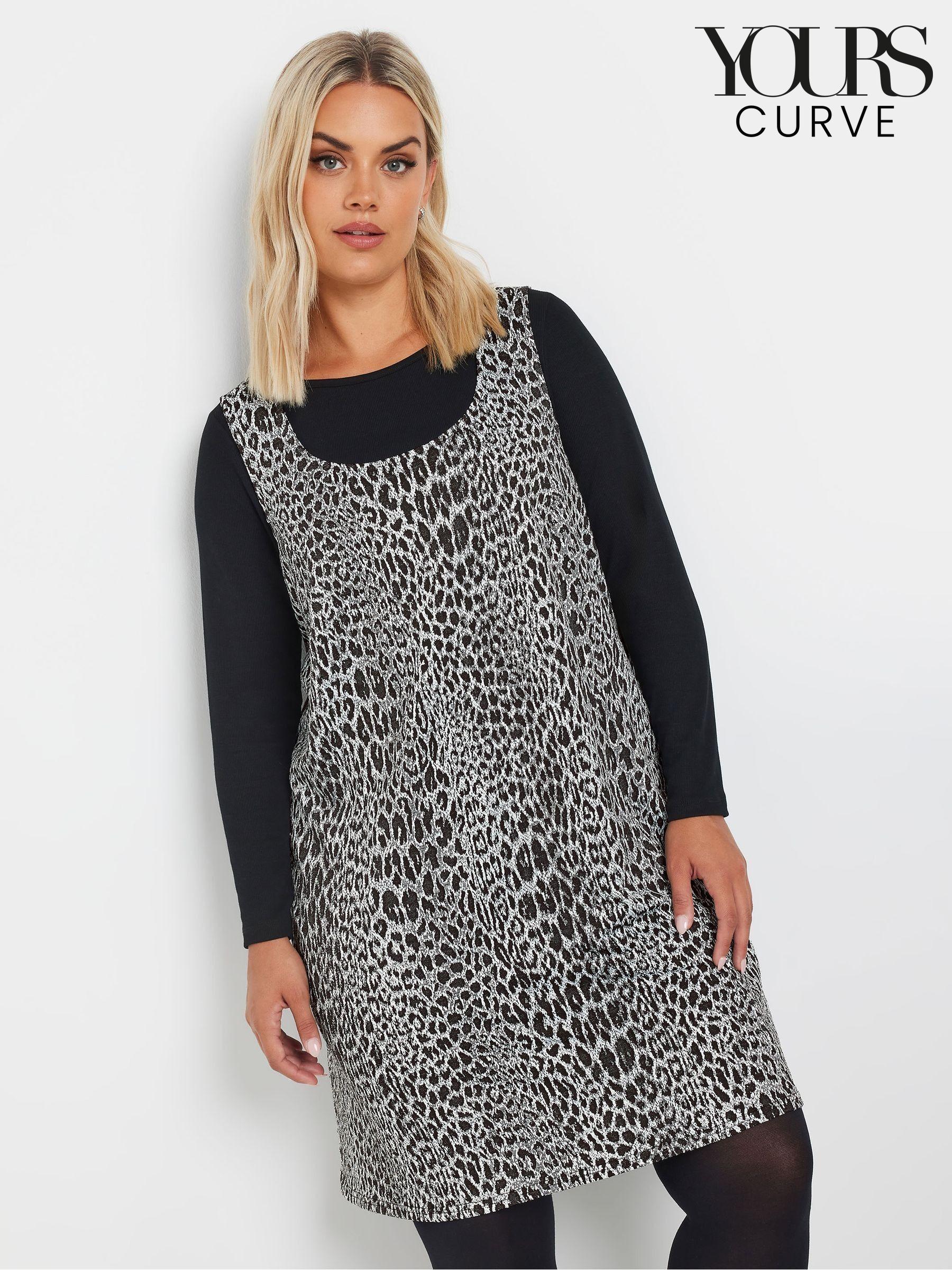 Women s Yours Curve Grey Animal Print Pinafore Dresses Next Oman