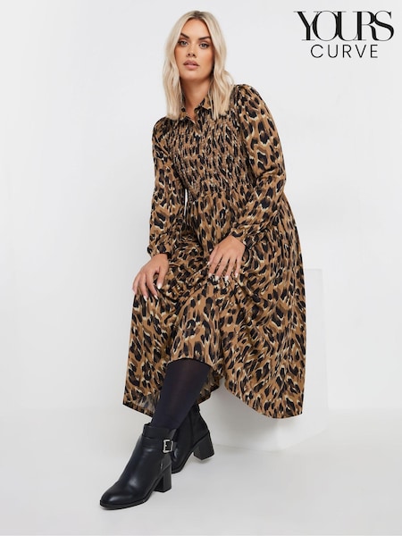 Yours Curve Brown Animal Print Shirred Maxi Dress (AK4480) | €56