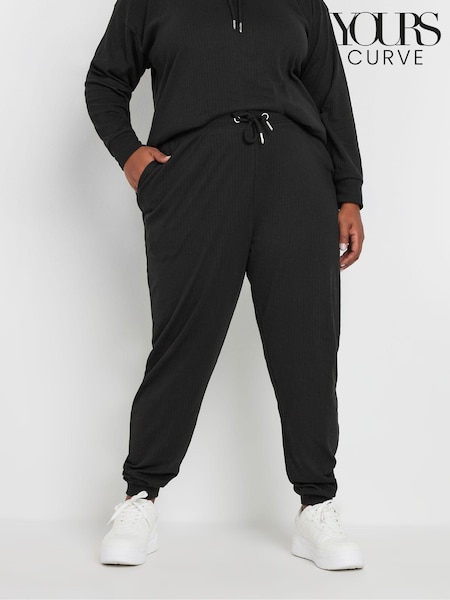 Yours Curve Black Ribbed Joggers (AK4482) | €39