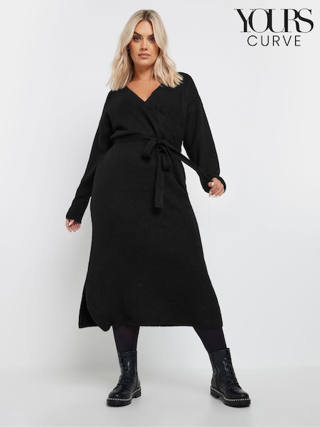 Yours Curve Black Wrap Jumper Dress (AK4489) | €52