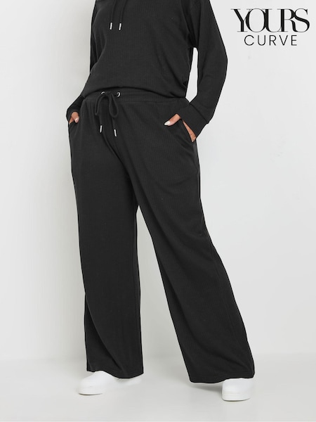 Yours Curve Black Ribbed Wide Leg Joggers (AK4490) | €45