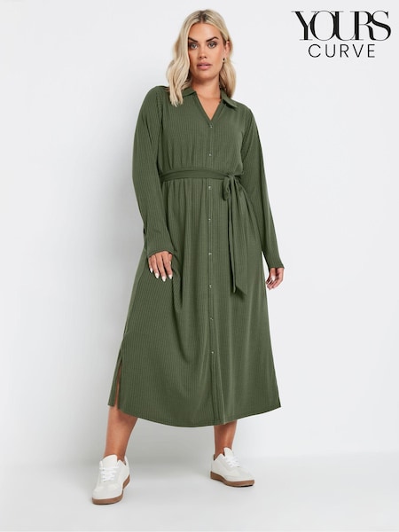 Yours Curve Green Rib Button Front A Line Dress (AK4511) | €43