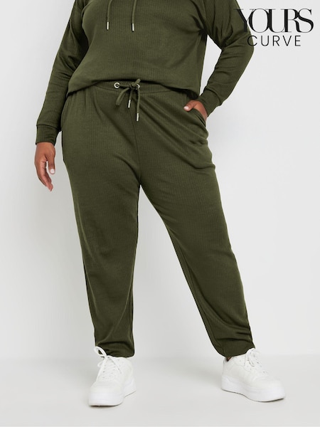 Zielony - Yours Curve Ribbed Joggers (AK4516) | 170 zł