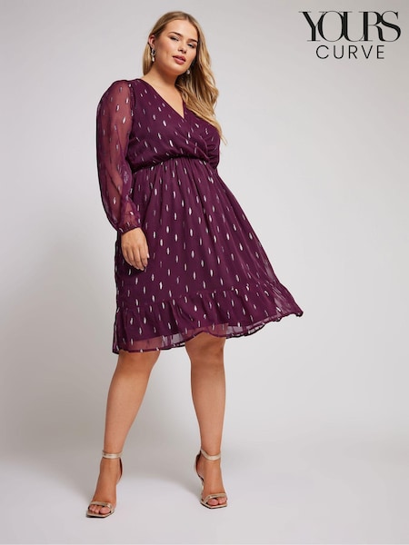Lila - Yours Curve London Metallic Dobby Wrap Midi Dress (AK4519) | 89 €
