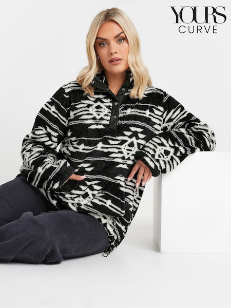 Yours Curve Black Feather Fleece Half Popper Jacket (AK4524) | €44
