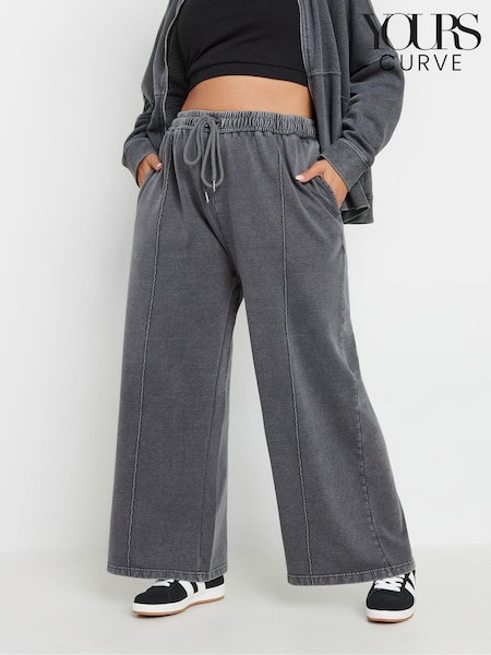 Yours Curve Grey Acid Wash Wide Leg Joggers (AK4527) | €21.50