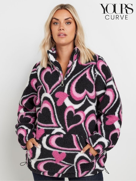 Yours Curve Black Sherpa Borg Half Zip Fleece Jacket (AK4531) | €44