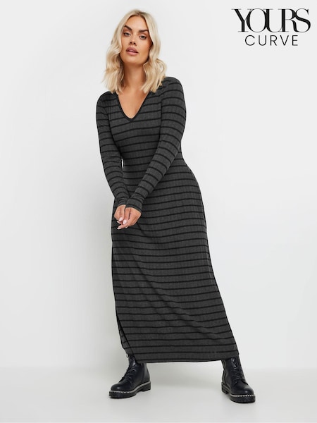 Yours Curve Grey Flare Ribbed Dress (AK4532) | €47