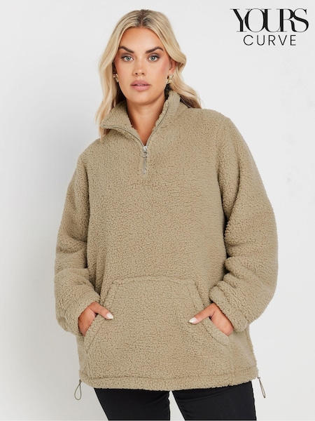 Yours Curve Brown Brown Sherpa Fleece Half Zip Jacket (AK4540) | $51