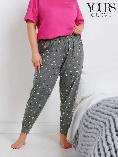 Yours Curve Grey Heart Cuffed Pyjamas Trousers (AK4555) | €25