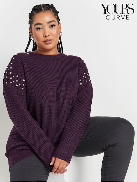 Yours Curve Purple Diamante Embellished Shoulder Jumper (AK4558) | €43