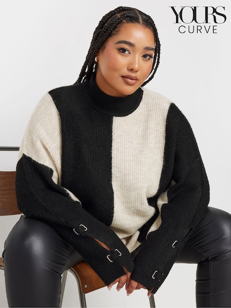 Yours Curve Black Highneck Vertical Stripe Jumper (AK4566) | €47
