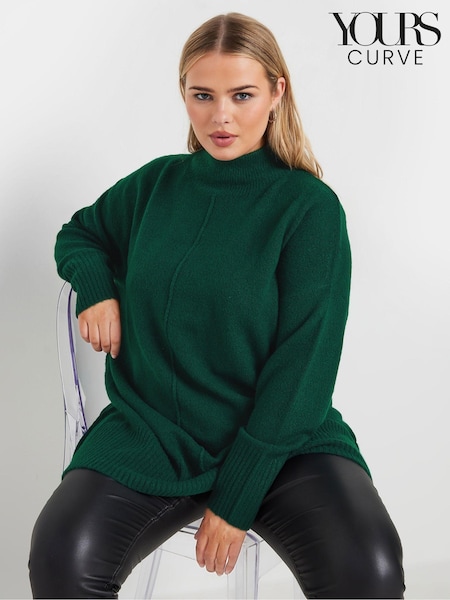 Yours Curve Green High Neck Seam Detail Jumper (AK4583) | €44