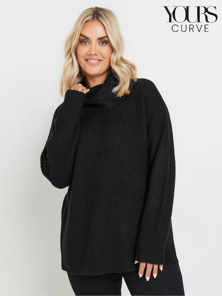 Yours Curve Black Roll Neck Knitted Jumper (AK4585) | $54