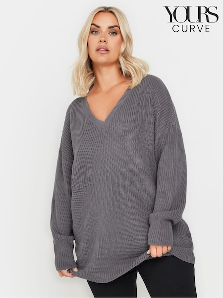 Yours Curve Grey V-Neck Drop Shoulder Jumper (AK4591) | €32