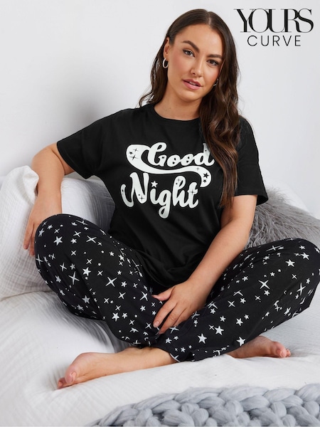 Yours Curve Black 100% Cotton Goodnight Payjama Sleep T-Shirt Nightie (AK4601) | €21.50