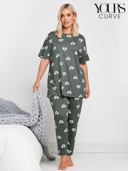 Yours Curve Grey Double Heart Short Sleeve Tapered Pyjamas Set (AK4604) | 1,802 UAH