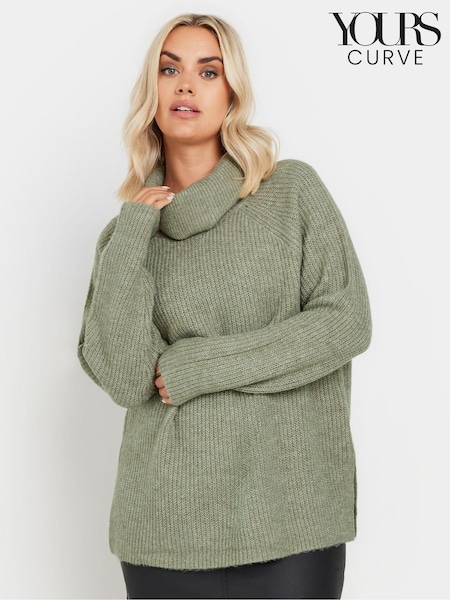 Verde - Yours Curve Guler întors Knitted Pulover (AK4626) | 231 LEI
