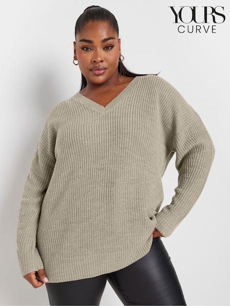 Yours Curve Natural Drop Shoulder V-Neck Jumper (AK4632) | $42