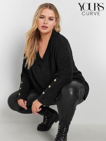 Negru - Pulover cu mânecă cu nasturi Yours Curve (AK4639) | 216 LEI