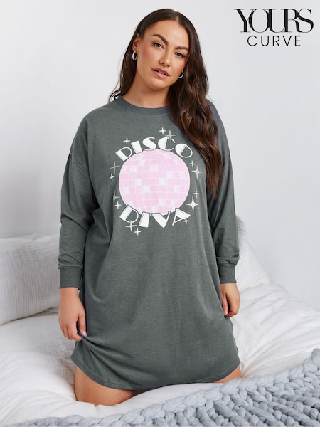 Yours Curve Grey Disco Diva Long Sleeve Nightdress (AK4642) | €25