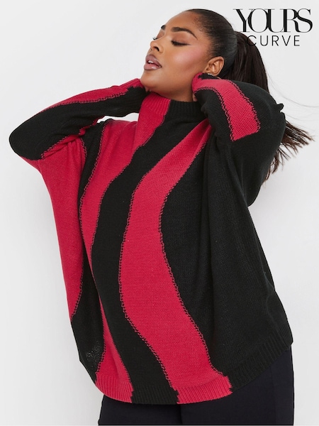Yours Curve Red Oversized Colourblock Swirl Jumper (AK4649) | €38