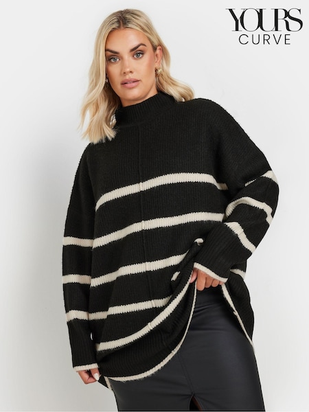 Yours Curve Black High Neck Seam Detail Stripe Jumper (AK4663) | €49