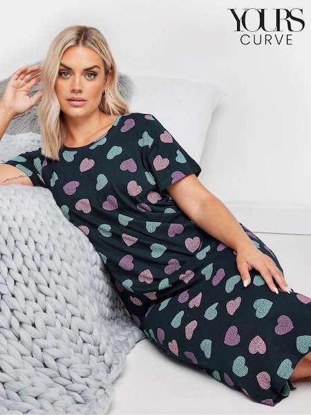 Yours Curve Blue Dotty Heart Midaxi 100% Cotton Nightdress (AK4666) | € 34