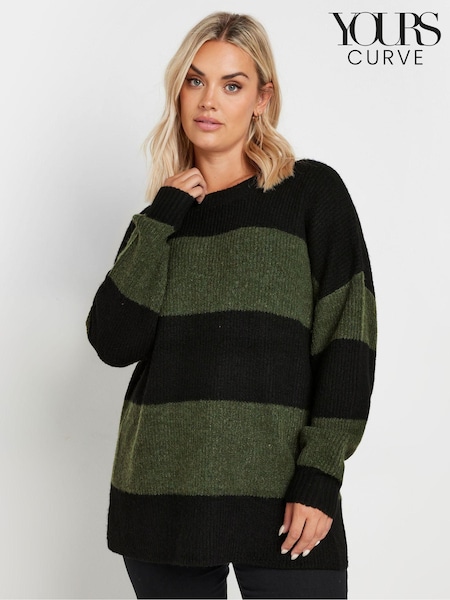 Yours Curve Green Elephant Stripe Jumper (AK4668) | $59